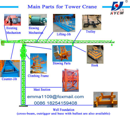 Oferta QTZ125 P6016 grúa de torre plana sin cabeza 10T 50m de altura
